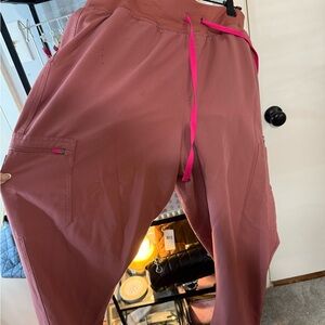Figs Women's Pants in Mauve with Pink Accents